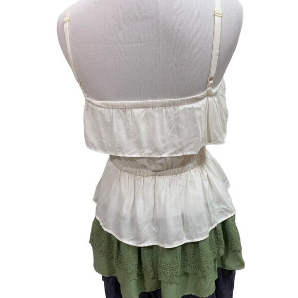 iLook Women's Mini Dress S Small Tiered Spaghetti Straps Lace Overlays Boho - Picture 10 of 11